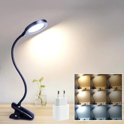 Afbeelding van 8 W bureaulamp, USB klem, oplaadbaar, draadloos, 1050 lm, 3 kleuren en intensiteiten, bedlamp met touchscreen dimbaar voor kinderen, leeslamp in bed, draagbare lamp, zwart