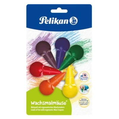 Afbeelding van Pelikan 803328 waskrijtjes, gesorteerd, 6 stuks, rood