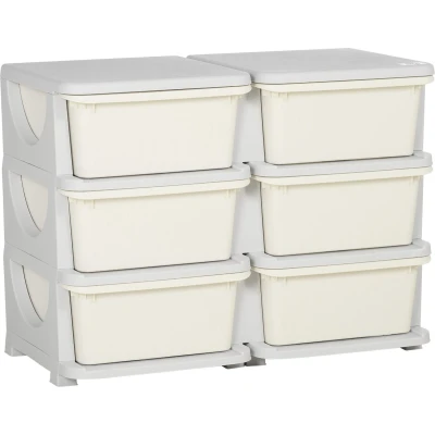 Afbeelding van HOMCOM Ladekast voor kinderen, opbergdozen met 6 niveaus, speelgoeddoos, speelgoedorganizer, meubels kinderen van 3 tot jaar, crèmekleurig, 75 x 37 56,5 cm