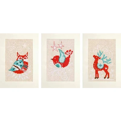 Afbeelding van Vervaco Borduurpakket wenskaart winterfiguren aida set van 3