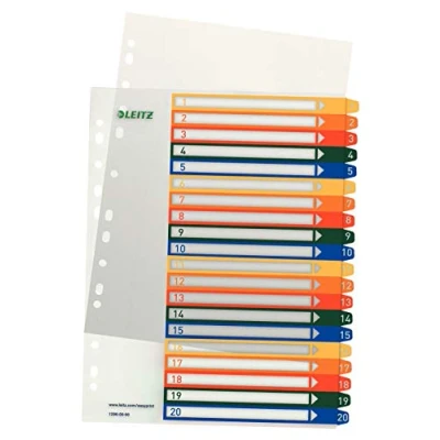 Afbeelding van Leitz 1296 Register DIN A4 1 20 Polypropyleen Meerdere kleuren tabbladen Extra breed, PC beschrijfbaar 12960000