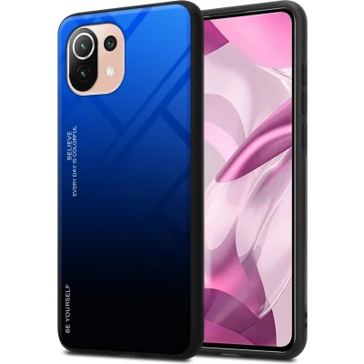 Afbeelding van Cadorabo Hoesje geschikt voor Xiaomi Mi 11 LITE (4G / 5G) NE in BLAUW ZWART Tweekleurige beschermhoes van TPU silicone Case Cover en achterzijde gehard glas