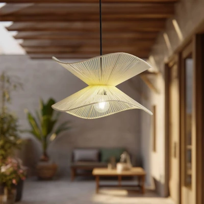 Afbeelding van Lindby buiten hanglamp Valdorin, beige, katoen, Ø 40cm