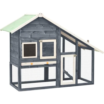 Afbeelding van vidaXL Konijnenhok 140x63x120 cm massief vurenhout grijs en wit