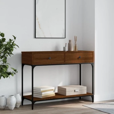 Afbeelding van Wandtafel 100x34,5x75 cm bewerkt hout bruin eikenkleur