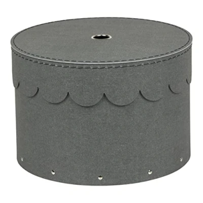 Afbeelding van Bigso Box of Sweden Set van 2 ronde dozen met deksel doos voor kleding, speelgoed enz. opbergdoos vezelplaat en papier in linnenlook grijs