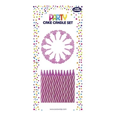 Afbeelding van Eurowrap Clairefontaine 12630 PC een set van 24 verjaardagskaarsen + 12 kaarsenhouders kleur: roze kaarsen voor verjaardag, Happy Birthday