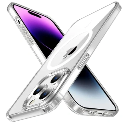Afbeelding van Beschermhoes voor iPhone 14 Pro 6,1 inch, compatibel met MagSafe, krasbestendig, antislip beschermende structuur, klassieke stijl transparant