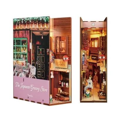 Afbeelding van Tonecheer DIY Book Nook Kit, 3D puzzel van hout voor volwassenen, doe het zelf, boek, nook, miniaturen om te bouwen, modelbouw boekenrek, cadeauinzetstuk (Japanse kruideniers)