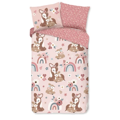 Afbeelding van Good Morning Kinderdekbedovertrek &quot;bambi hert met regenboog&quot; Roze (140x200/220 cm) Katoen