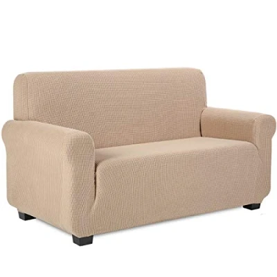 Afbeelding van TIANSHU Bankovertrek voor 2 zitsbank, jacquard, elastische bankhoes, bank met armleuningen, bankbekleding, decoratie woonkamer of slaapkamer, zandkleurig