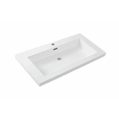 Afbeelding van Wiesbaden Vision wastafel enkel met 1 kraangat 80x46x5,5 cm kunstmarmer glans wit