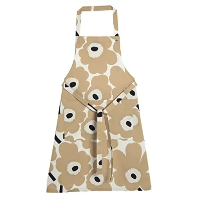 Afbeelding van Marimekko Pieni Unikko Schort Bloemen Beige Katoen