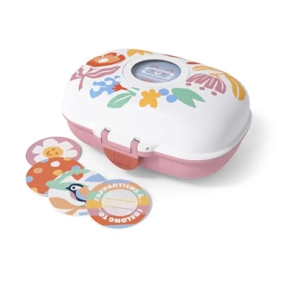 Afbeelding van monbento Gram grafische Papercut broodtrommel voor kinderen, BPA vrij, ideaal school, picknick, vakantie lunchbox meisjes met bloemenmotief personaliseerbaar en robuust
