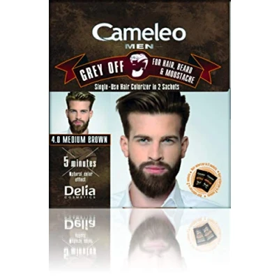 Afbeelding van Cameleo Kleurcrème voor heren, middelbruin, grijs, wegwerpverf in 2 zakken haar, baard en snor eenvoudig te gebruiken 5 minuten, natuurlijk kleureffect, 0% parabenen