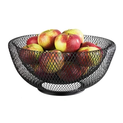Afbeelding van APS Germany® Fruitschaal Fruitmand Metaal Schaal voor Fruit / Groente Snacks Brood Zwart 31 x 14 cm