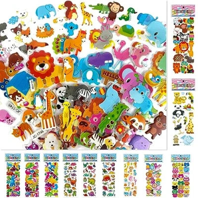 Afbeelding van stickers voor kinderen, afneembare bevestiging, 450 + 3D stickers, kinderstickers, gezichtsstickers geschenken, dieren inbegrepen