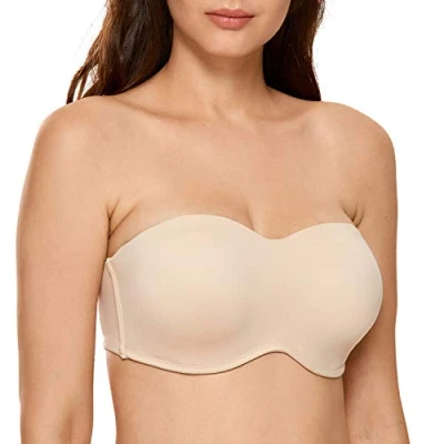 Afbeelding van Delimira Strapless beugelbeha voor dames, gevoerde hoofdband, naadloze minimizer beha, Beige