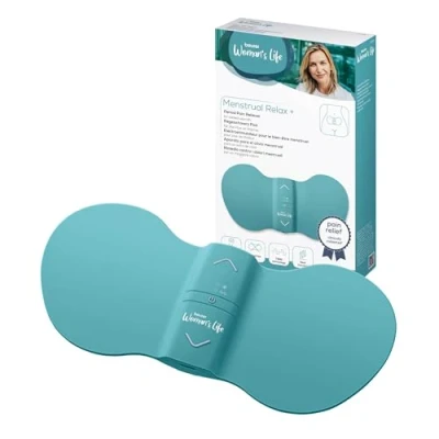 Afbeelding van Beurer EM 55 Menstrual Relax+ Menstruatie &amp; endometriose pijnverlichting TENS en Warmte 43C warmteband Groot oppervlak Automatische uitschakeling Oplaadbare accu Incl. 4 gelpads/opbergtas/USB kabel 5 Jaar garantie