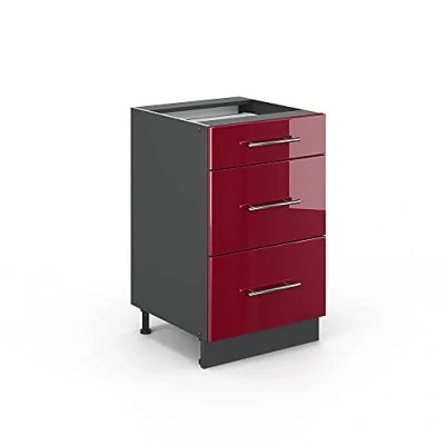 Afbeelding van Vicco Keukenonderkast Fame Line, Bordeauxrode hoogglans/Grijs, 50 cm zonder werkblad