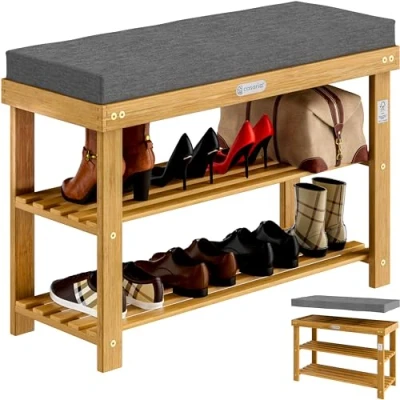 Afbeelding van CASARIA Schoenenrek Acaciahout 5cm Afneembaar Kussen 70x33x48cm