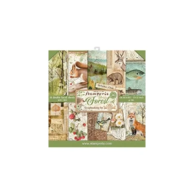 Afbeelding van Stamperia Dubbelzijdig plakpapier, 10 vellen, 5 (12 x 12 inch) Forest, meerkleurig, 30,5 cm