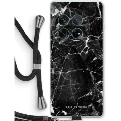 Afbeelding van Case Company® hoesje met Koord geschikt voor OnePlus 12r Zwart Marmer Telefoonhoesje Bescherming aan alle Kanten en Over de Schermrand