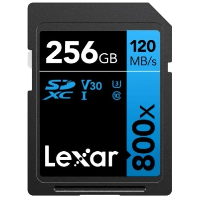 Afbeelding van Lexar High Performance 800 x 256 GB SD kaart, SDXC UHS I geheugenkaart, tot 120 MB/s lezen, 45 schrijven (LSD0800256G BNNAG), blauw