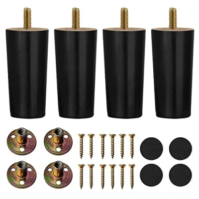 Afbeelding van XineYuor meubelpoten van hout, 4 stuks, zwart, massief bankpoten, vervangende voor bed, kast, bank, tv meubels, kast met accessoires (10 cm, zwart)