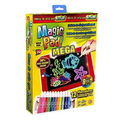 Afbeelding van MagicPad 50% grotere XL magische tablet met 12 neonmarkers en 8 heldere lichteffecten.