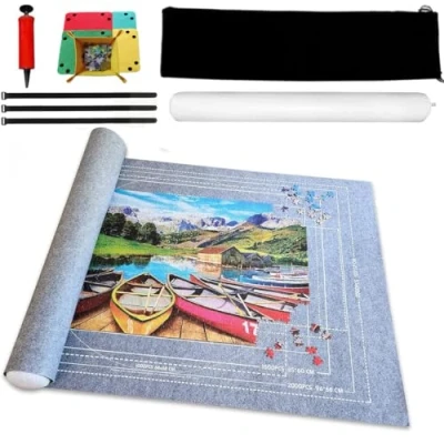 Afbeelding van BangShou Puzzelmat, 2000 stuks, hulp bij puzzelen, oprolbaar, opblaasbaar, vilten jigsaw, bordmat, puzzel opslagmat, opvouwbaar, sneller opblaaspomp