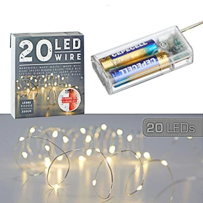 Afbeelding van Draadverlichting lichtsnoer 220 cm 20 leds warm wit batt timer