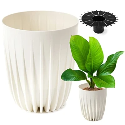 Afbeelding van Konzept 11 Bloempot, hoog, 25 cm diameter, grote pot voor buiten, balkon, bloempot met inzetstuk, wit, palmboom