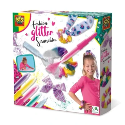 Afbeelding van SES Fashion glitter scrunchies versieren 2 stuks met airbrush blaaspennen, glitterlijm en linten