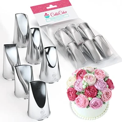 Afbeelding van CukkiCakes Set van 6 professionele bakspuitmonden voor het maken bloemen (124, 120, 122, 124k, 125k, 126k), versieren cupcakes en cakes compatibel met bakmouwen