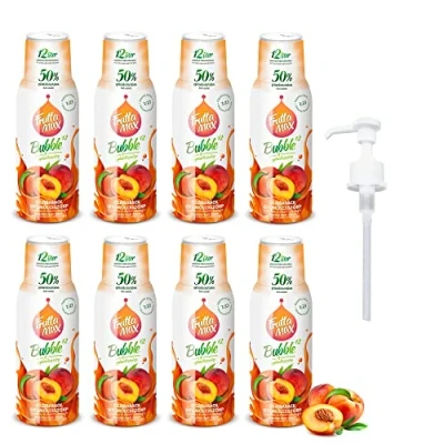 Image de 8 x FruttaMax Concentré de sirop fruits Moins sucre avec 60% convient pour machine à soda (8 500 ml) Pêche)