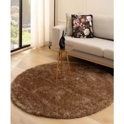 Afbeelding van Rond Hoogpolig Tapijt/Vloerkleed Velvet Posh Bruin 280 Cm