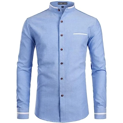 Afbeelding van PARKLEES Oxford overhemd voor heren, lange mouwen, slim fit, effen, met borstzak, Pz113 lichtblauw