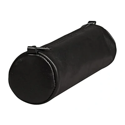 Afbeelding van Clairefontaine 77016C Een rond Age Bag etui van echt lamsleer, 21 cm x 6 diameter, zwart
