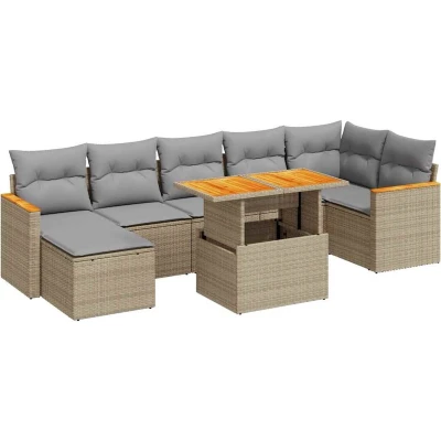 Afbeelding van vidaXL 8 delige Loungeset met kussens poly rattan acacia beige