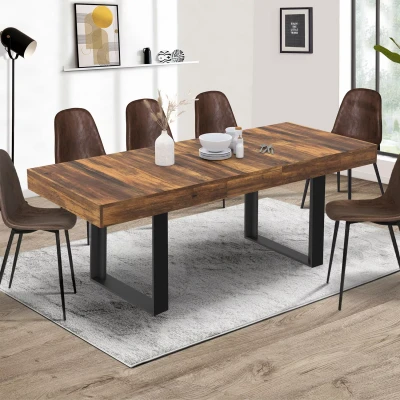 Image de Table à manger extensible rectangle PHOENIX plateau HAWKINS 6 10 personnes bois foncé 160 200 cm