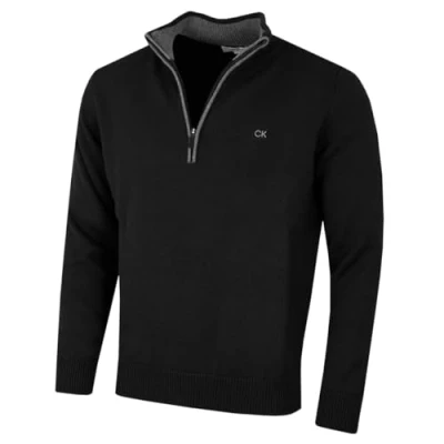 Afbeelding van Calvin Klein Heren halve rits gebreide katoenen golftrui, Zwart