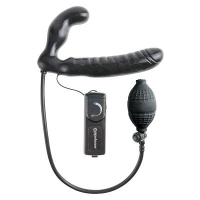 Afbeelding van Zwarte Vibrerende Opblaasbare Strapless Strapon