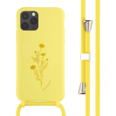 Afbeelding van iPhone 11 Pro hoesje met koord iMoshion Siliconen design Geel / Flower Yellow
