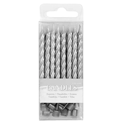 Afbeelding van Folat Zilveren taart kaarsjes 6 cm (16 stuks)