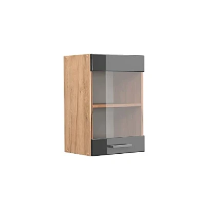 Afbeelding van Vicco Glazen keukenkast R Line, Antraciet Hoogglans/Bruin, 40 cm