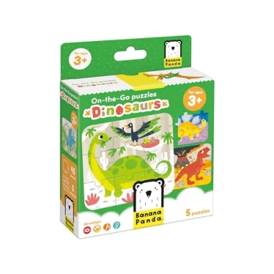 Afbeelding van Banana Panda On the Go puzzel dinosaurussen 3+ VIJF puzzels van 9 stukjes Leuk speelgoed