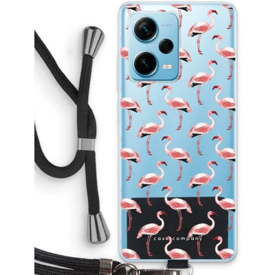Afbeelding van Case Company® hoesje met Koord geschikt voor Xiaomi Redmi Note 12 Pro Plus Flamingo Telefoonhoesje Zwart Bescherming aan alle Kanten en Over de Schermrand