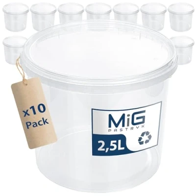 Afbeelding van MIG Transparante emmer met deksel, 2,5 liter, 10 x luchtdichte kunststof voor levensmiddelen, kleine stapelbare emmers thuis en industrie, ideale inclusief