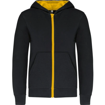 Afbeelding van Kariban Kindersweater met rits en capuchon K486 Black / Yellow